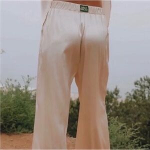 Daily Drills Pants Womens Large Cream Silky Resort Satin Lounge Wide Leg